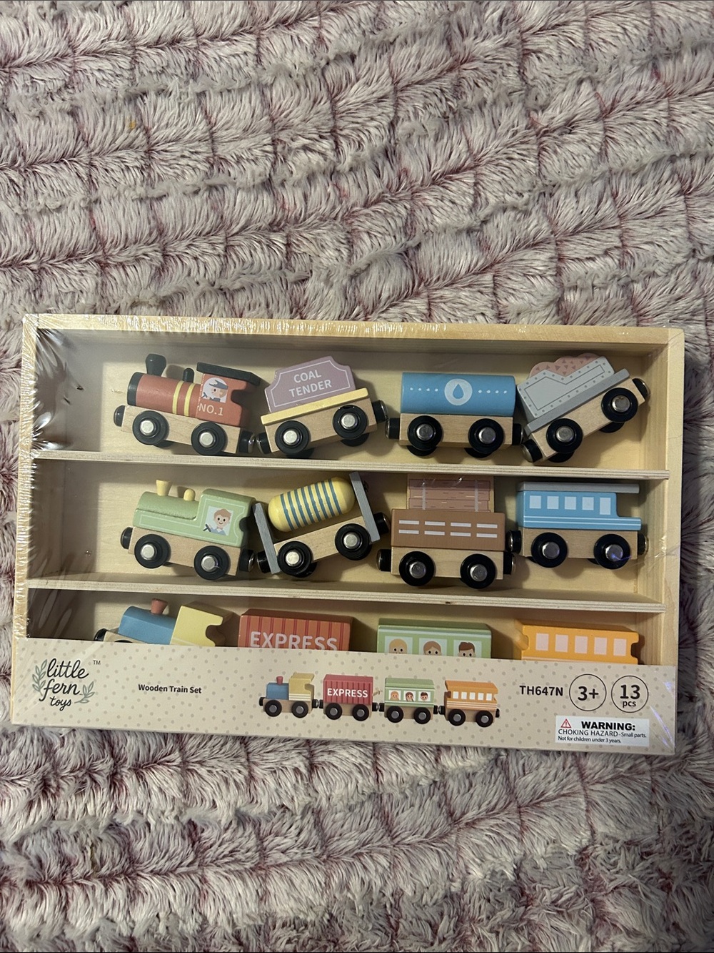 Little Fern Wooden Train Set - Multicolor Express Engine and Cars 13 pieces